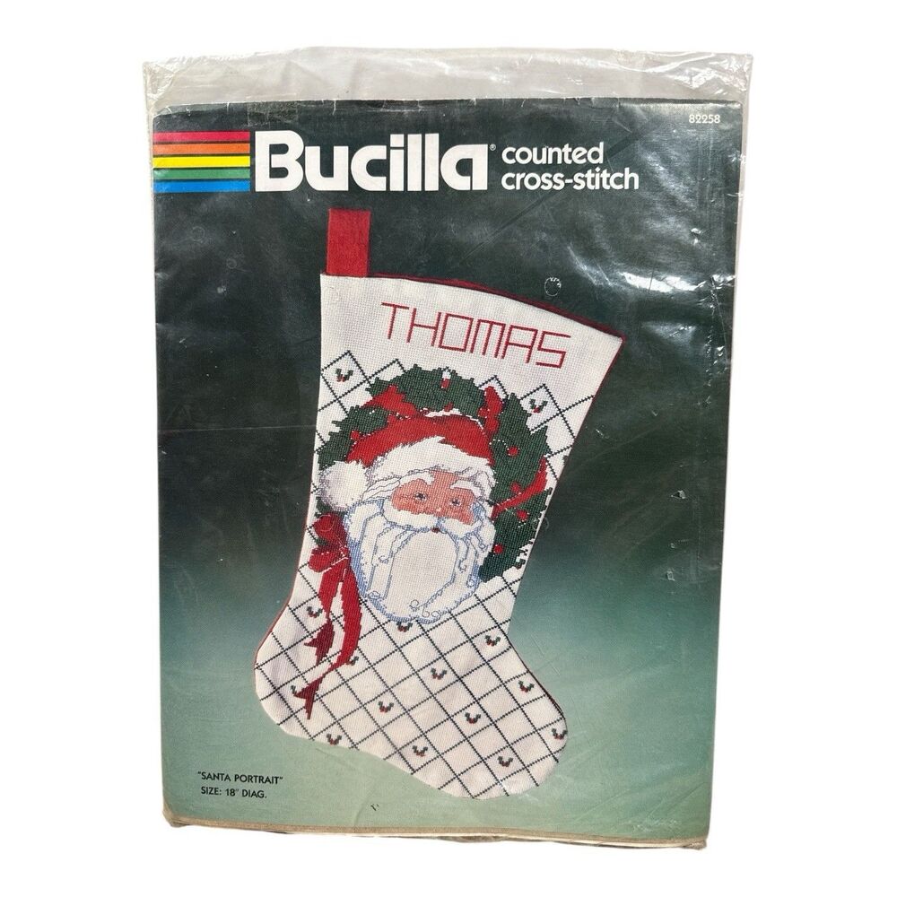 Vintage Bucilla #82258 Counted Cross Stitch Stocking Santa Christmas Personalize